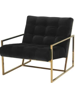 ArteHome Fotele*Fotel Mahora 70/71/81cm ponadczasowy tapicerowany i pikowany czarnym welurem w złotej chromowanej ramie