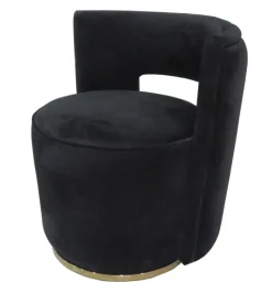 ArteHome Fotele*Fotel Swan 58/65/69cm tapicerowany czarnym welurem na złotej metalowej podstawie