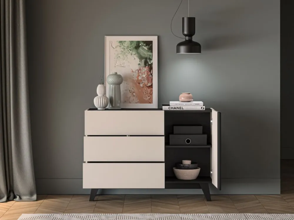 ML Meble Komody*Kaszmirowa komoda Freshion 04 cashmere/czarny - komoda 1D3S