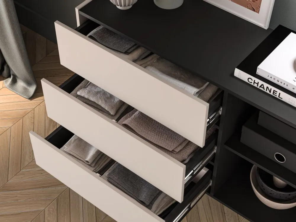 ML Meble Komody*Kaszmirowa komoda Freshion 04 cashmere/czarny - komoda 1D3S