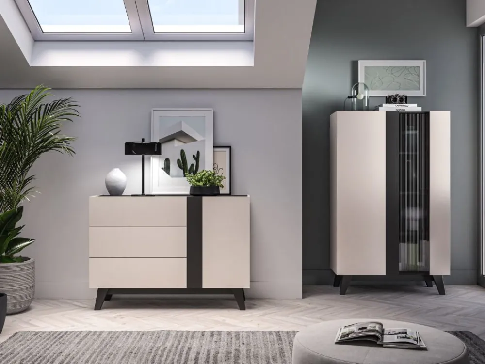 ML Meble Komody*Kaszmirowa komoda Freshion 04 cashmere/czarny - komoda 1D3S