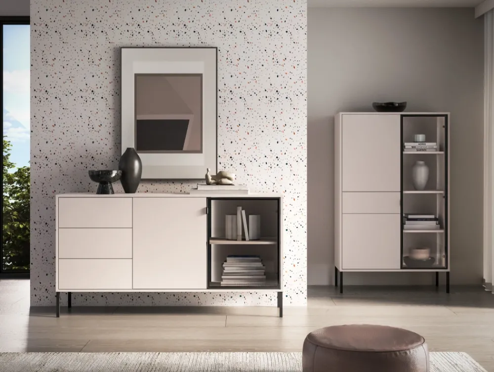 ML Meble Komody Do Biura|Komody Młodzieżowe*Kaszmirowa komoda z szufladami i witryna Barnee 02