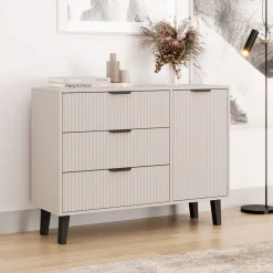 Mebelbos Komody Do Biura|Komody Do Przedpokoju*Kaszmirowa komoda z trzema szufladami i szafką 1D3S, ryflowane fronty BORG DUO