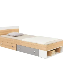 Dzieci Meblar Łóżka Młodzieżowe|Łóżka Do Pokoju Dziecięcego*Łóżko dla nastolatka 120 z szufladami PIXEL PX15 L/P szary,dąb biszkoptowy