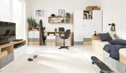 Dzieci Meblar Łóżka Młodzieżowe|Łóżka Do Pokoju Dziecięcego*Łóżko dla nastolatka 120 z szufladami PIXEL PX15 L/P szary,dąb biszkoptowy