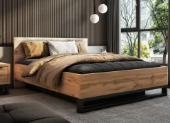Helvetia Łóżka Drewniane*Łóżko do sypialni 160x200 ze stelażem i pojemnikiem na pościel Halle S dąb wotan