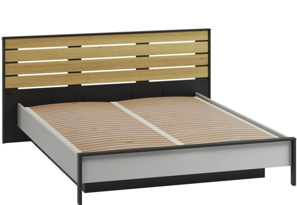 Lenart Łóżka Do Sypialni|Łóżka Drewniane*Łóżko 180x200 z pojemnikiem i oświetleniem Gris GS-02