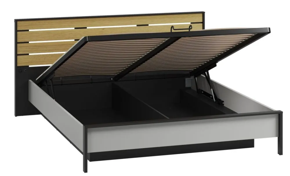 Lenart Łóżka Do Sypialni|Łóżka Drewniane*Łóżko 160x200 z pojemnikiem i oświetleniem Gris GS-02