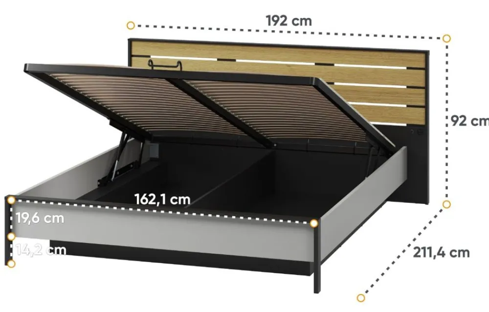 Lenart Łóżka Do Sypialni|Łóżka Drewniane*Łóżko 160x200 z pojemnikiem i oświetleniem Gris GS-02