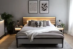 Lenart Łóżka Do Sypialni|Łóżka Drewniane*Łóżko 160x200 z pojemnikiem i oświetleniem Gris GS-02