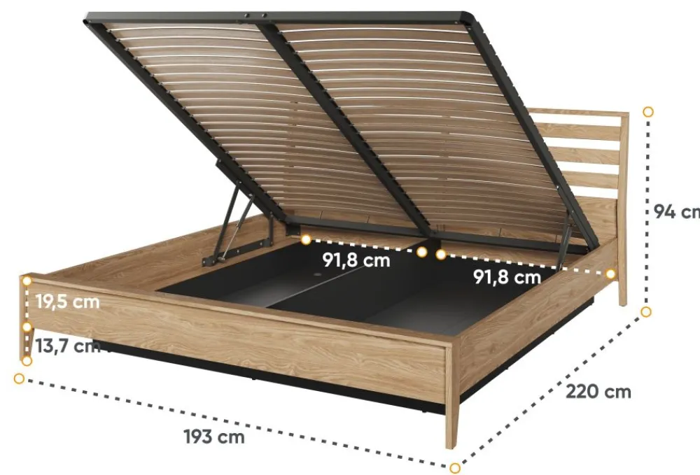 Lenart Łóżka Drewniane*Łóżko 180x200 z pojemnikiem na pościel Cozy CZ-02(180) dąb olejowany