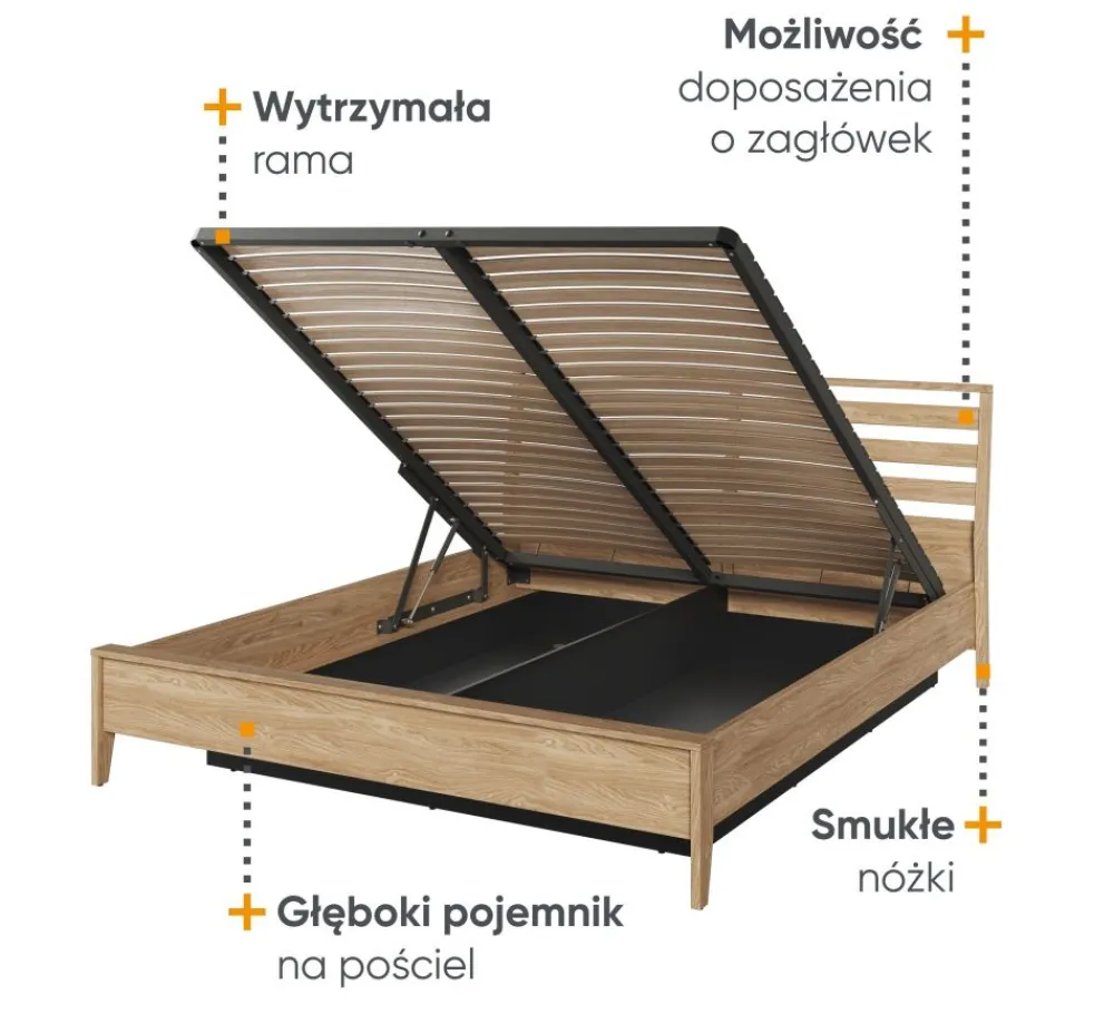 Lenart Łóżka Do Sypialni|Łóżka Drewniane*Łóżko 160x200 z pojemnikiem na pościel Cozy CZ-02(160) dąb olejowany