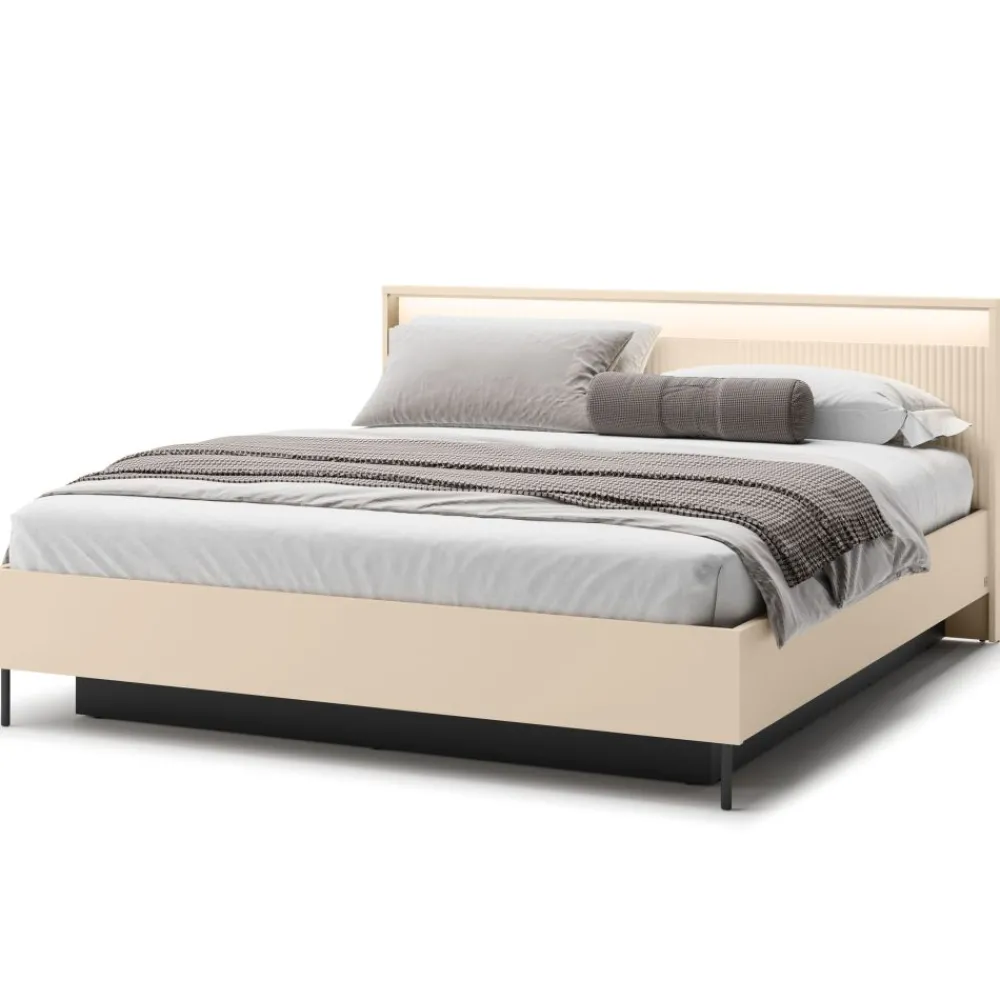 Lenart Łóżka Do Sypialni*Łóżko z lamelami i oświetleniem do sypialni 180x200 TREND TS-03(180) Beż piaskowy + czarny
