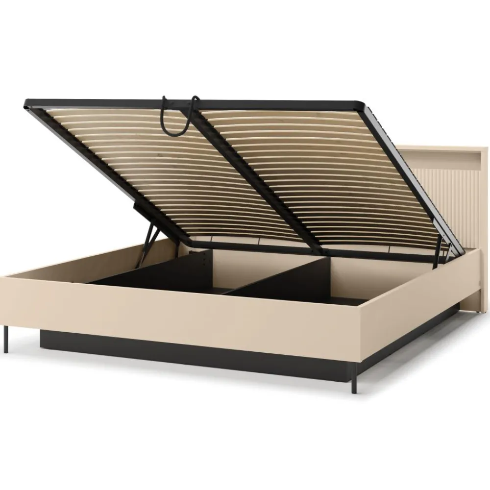 Lenart Łóżka Do Sypialni*Łóżko z lamelami i oświetleniem do sypialni 180x200 TREND TS-03(180) Beż piaskowy + czarny