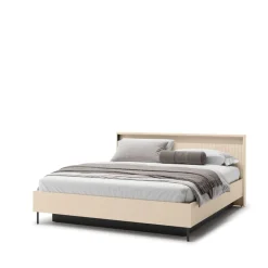 Lenart Łóżka Do Sypialni*Łóżko z lamelami i oświetleniem do sypialni 180x200 TREND TS-03(180) Beż piaskowy + czarny