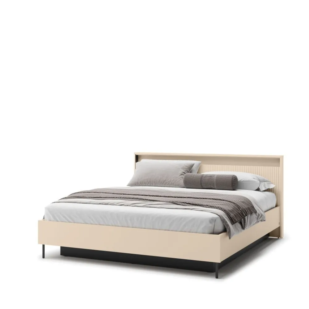Lenart Łóżka Do Sypialni*Łóżko z lamelami i oświetleniem do sypialni 180x200 TREND TS-03(180) Beż piaskowy + czarny