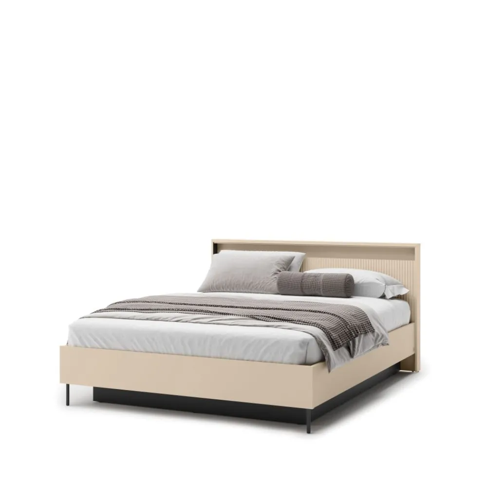 Lenart Łóżka Do Sypialni*Łóżko z oświetleniem i pojemnikiem do sypialni 160x200 TREND TS-03(160) Beż piaskowy + czarny