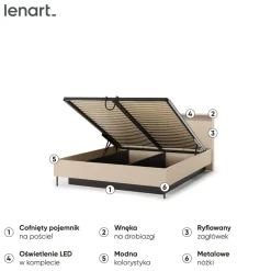 Lenart Łóżka Do Sypialni*Łóżko z oświetleniem i pojemnikiem do sypialni 160x200 TREND TS-03(160) Beż piaskowy + czarny