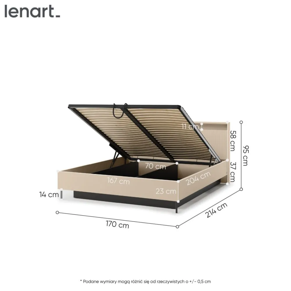 Lenart Łóżka Do Sypialni*Łóżko z oświetleniem i pojemnikiem do sypialni 160x200 TREND TS-03(160) Beż piaskowy + czarny