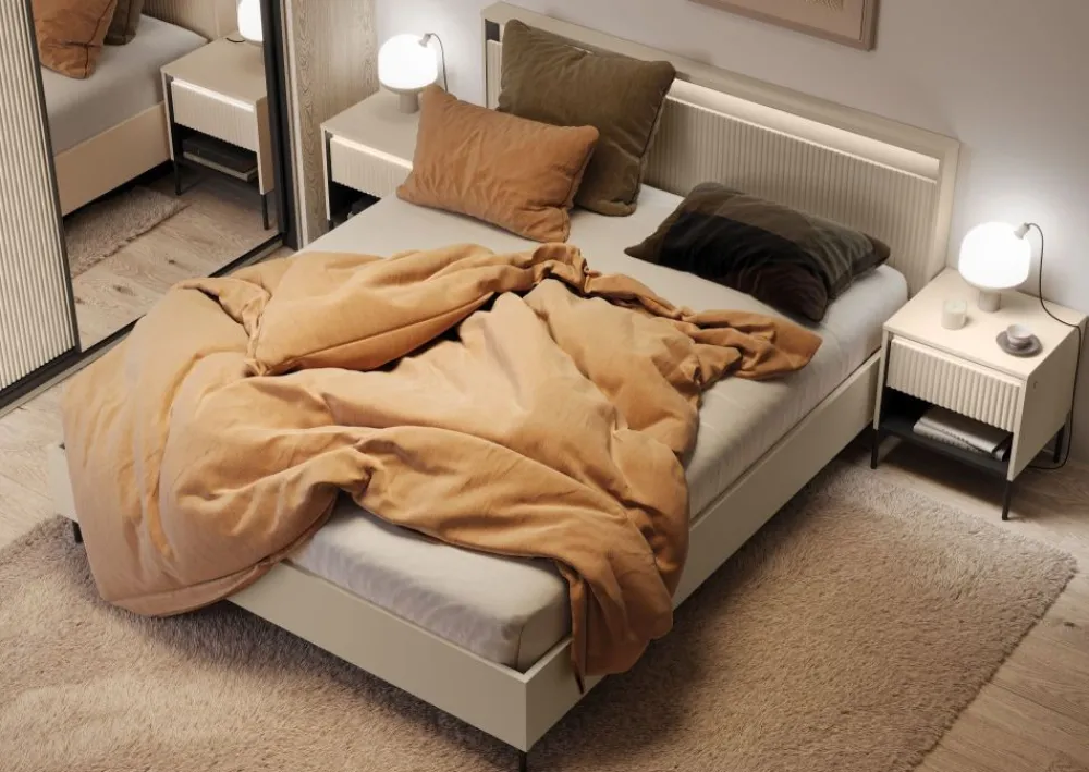 Lenart Łóżka Do Sypialni*Łóżko z oświetleniem i pojemnikiem do sypialni 160x200 TREND TS-03(160) Beż piaskowy + czarny