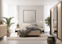 Lenart Łóżka Do Sypialni*Łóżko z oświetleniem i pojemnikiem do sypialni 160x200 TREND TS-03(160) Beż piaskowy + czarny