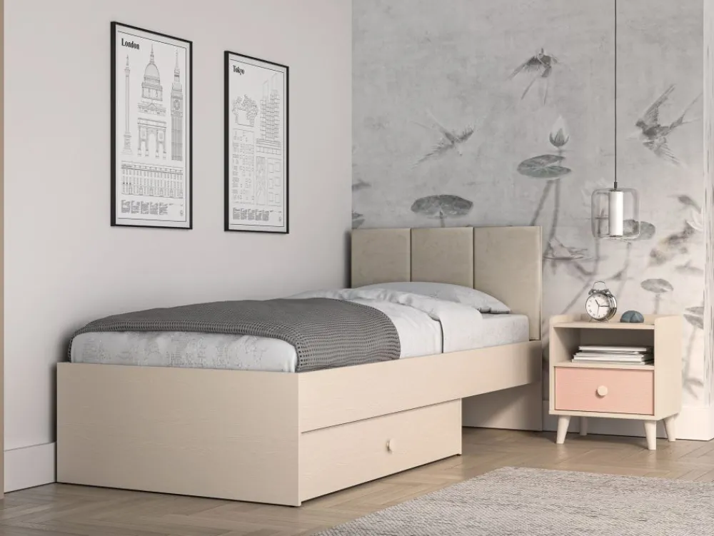 Dzieci ML Meble Łóżka Młodzieżowe|Łóżka Do Pokoju Dziecięcego*Łóżko z tapicerowanym zagłówkiem Mevel 08