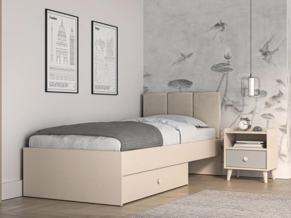 Dzieci ML Meble Łóżka Młodzieżowe|Łóżka Do Pokoju Dziecięcego*Łóżko z tapicerowanym zagłówkiem Mevel 08