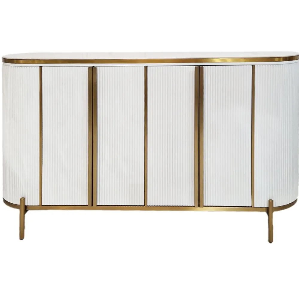 ArteHome Komody*Komoda biała Isella glamour ryflowana ze złoceniami 150 cm