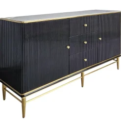 ArteHome Komody*Komoda czarna Violino glamour ze złoceniami i białym blatem ze spieku