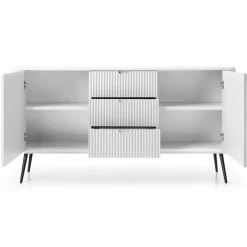 Piaski Komody Do Jadalni|Komody Do Salonu*Komoda dwudrzwiowa z trzema szufladami lamelowymi frontami Zova biała