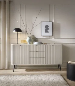 Piaski Komody Do Jadalni|Komody Do Salonu*Komoda dwudrzwiowa z trzema szufladami lamelowymi frontami Zova kaszmirowa