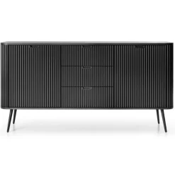 Piaski Komody Do Jadalni|Komody Do Salonu*Komoda dwudrzwiowa z trzema szufladami lamelowymi frontami Zova czarna