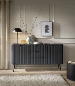 Piaski Komody Do Jadalni|Komody Do Salonu*Komoda dwudrzwiowa z trzema szufladami lamelowymi frontami Zova czarna