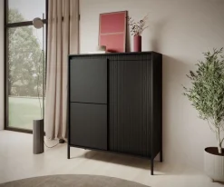 Laski Meble Komody Do Przedpokoju|Komody Do Sypialni*Komoda ryflowana wysoka Senso 3d czarna