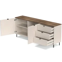 Mebelbos Komody Do Biura|Komody Do Przedpokoju*Komoda ryflowana z szufladami EVO 2D3S kaszmir / dąb castello EO-09