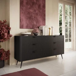 Laski Meble Komody Do Biura|Komody Do Przedpokoju*Komoda ryflowana z szufladami Lante 163 6S czarna