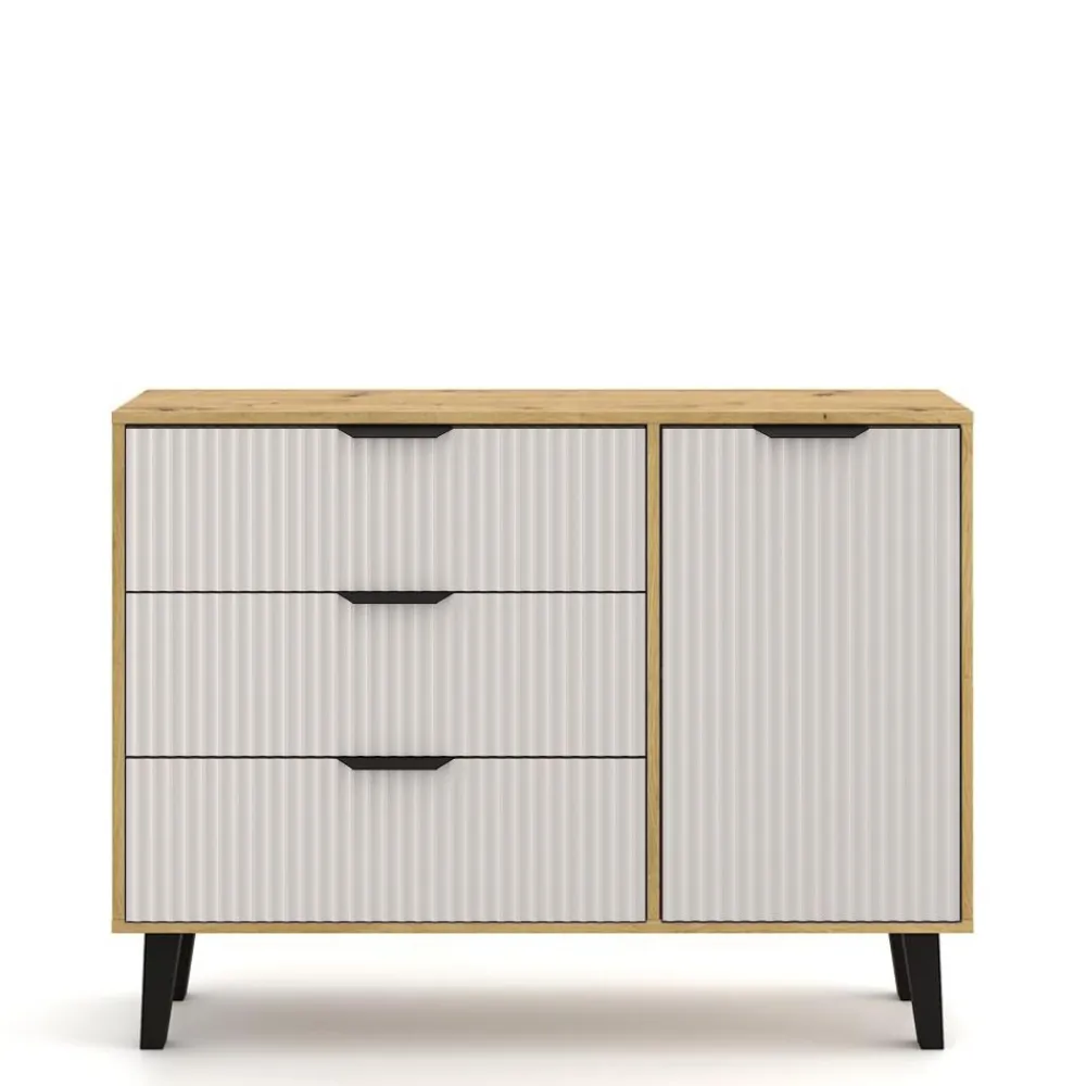 Mebelbos Komody Do Biura|Komody Do Przedpokoju*Komoda w kolorze dąb artisan z trzema szufladami i szafką 1D3S, kaszmirowe fronty BORG DUO