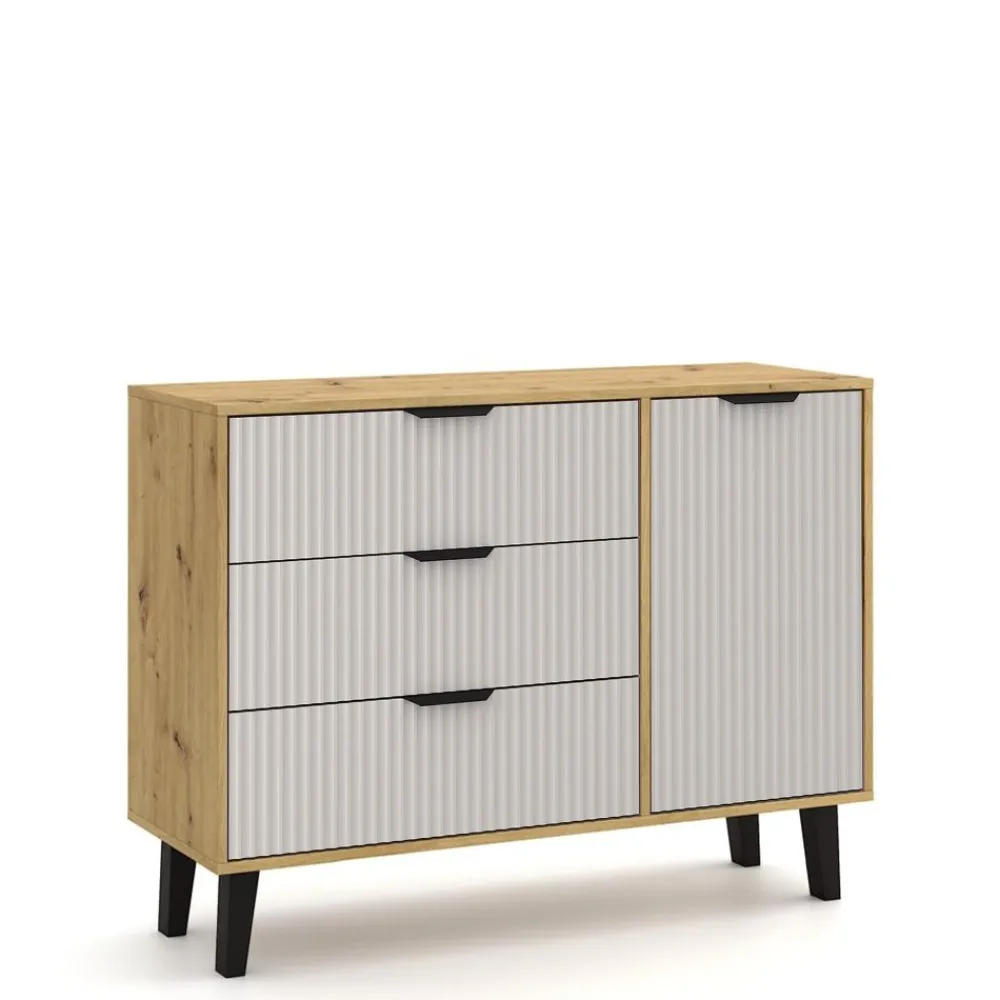 Mebelbos Komody Do Biura|Komody Do Przedpokoju*Komoda w kolorze dąb artisan z trzema szufladami i szafką 1D3S, kaszmirowe fronty BORG DUO