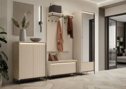 Lenart Komody Do Biura|Komody Do Przedpokoju*Komoda z lamelami do garderoby z LED TREND TG-03 Beż piaskowy + czarny