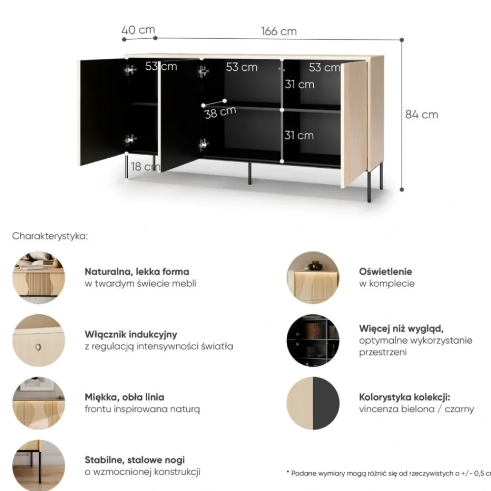 Lenart Komody Do Przedpokoju|Komody Do Jadalni*Komoda z oświetleniem LED Flow FW-03 dąb vincenza bielona/czarny