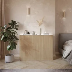 Lenart Komody Do Biura|Komody Do Przedpokoju*Komoda z półkami podświetlana LED dąb scandi Easy EA-02 4D