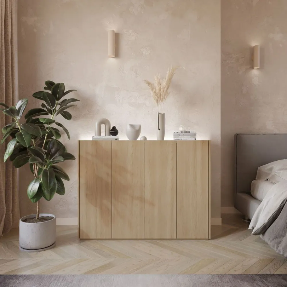 Lenart Komody Do Biura|Komody Do Przedpokoju*Komoda z półkami podświetlana LED dąb scandi Easy EA-02 4D
