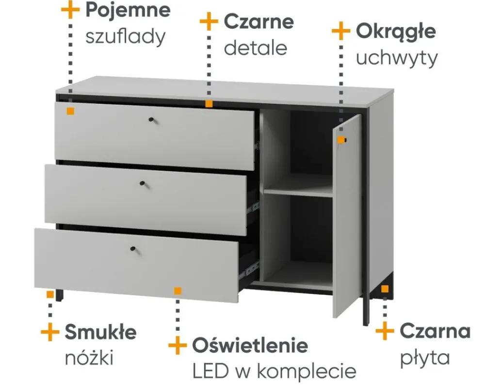 Lenart Komody*Komoda z szufladami i półkami szara Gris GS-04