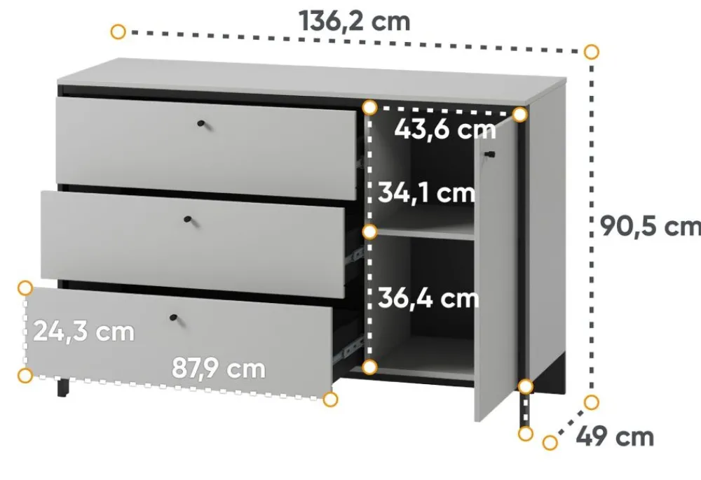 Lenart Komody*Komoda z szufladami i półkami szara Gris GS-04