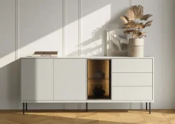 Lenart Komody Do Jadalni|Witryny Do Jadalni*Komoda z szufladami i witryną Epiro EP-05 kaszmirowa + dąb ciemny