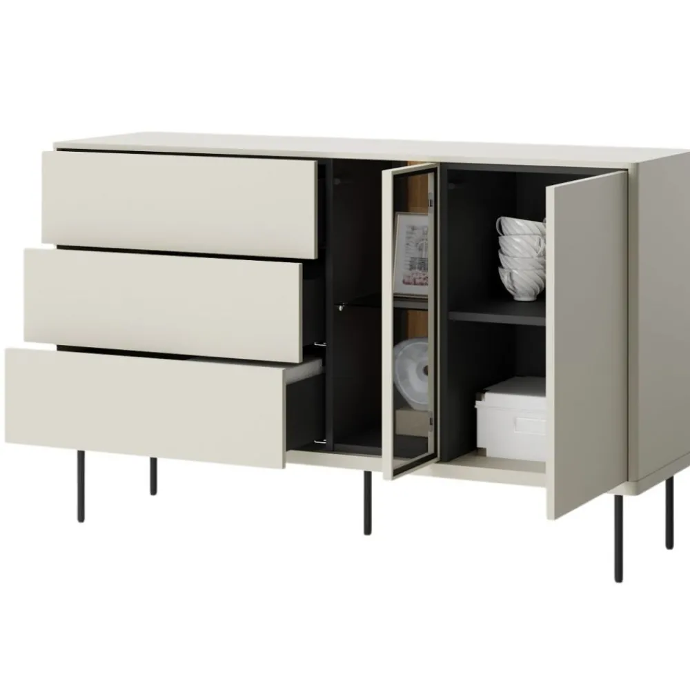 Lenart Ławy I Stoliki Do Pokoju Młodzieżowego|Ławy I Stoliki Do Salonu*Komoda z szufladami przeszklona Epiro EP-03 kaszmirowa + dąb ciemny