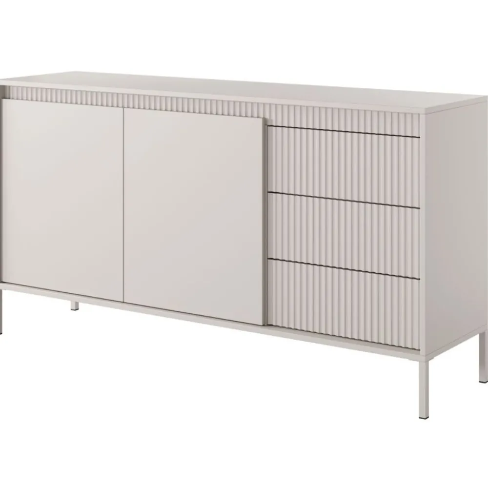 Laski Meble Komody Do Przedpokoju|Komody Do Sypialni*Komoda z szufladami ryflowana szeroka Senso 2d3s beżowa