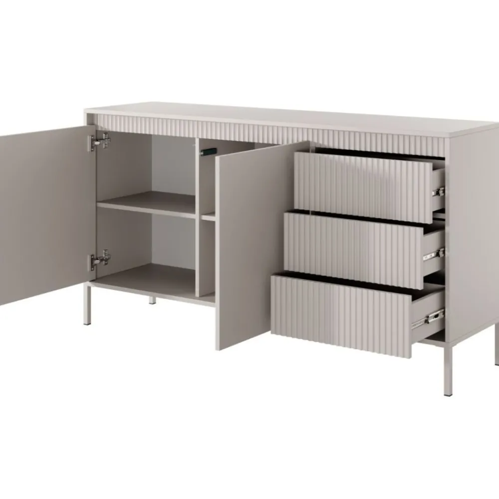 Laski Meble Komody Do Przedpokoju|Komody Do Sypialni*Komoda z szufladami ryflowana szeroka Senso 2d3s beżowa