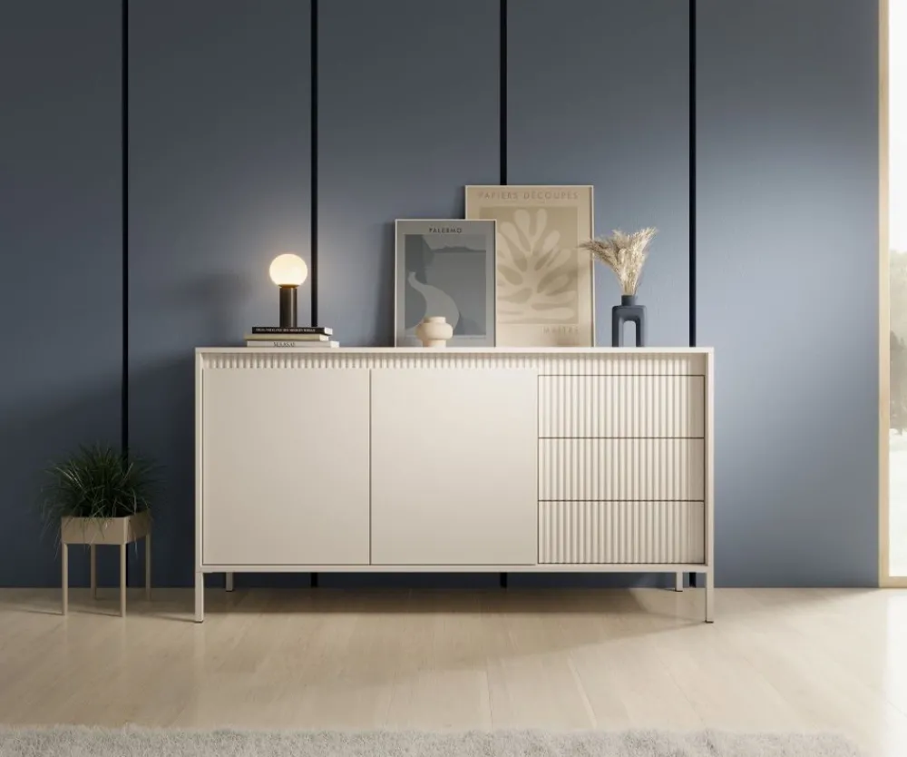 Laski Meble Komody Do Przedpokoju|Komody Do Sypialni*Komoda z szufladami ryflowana szeroka Senso 2d3s beżowa