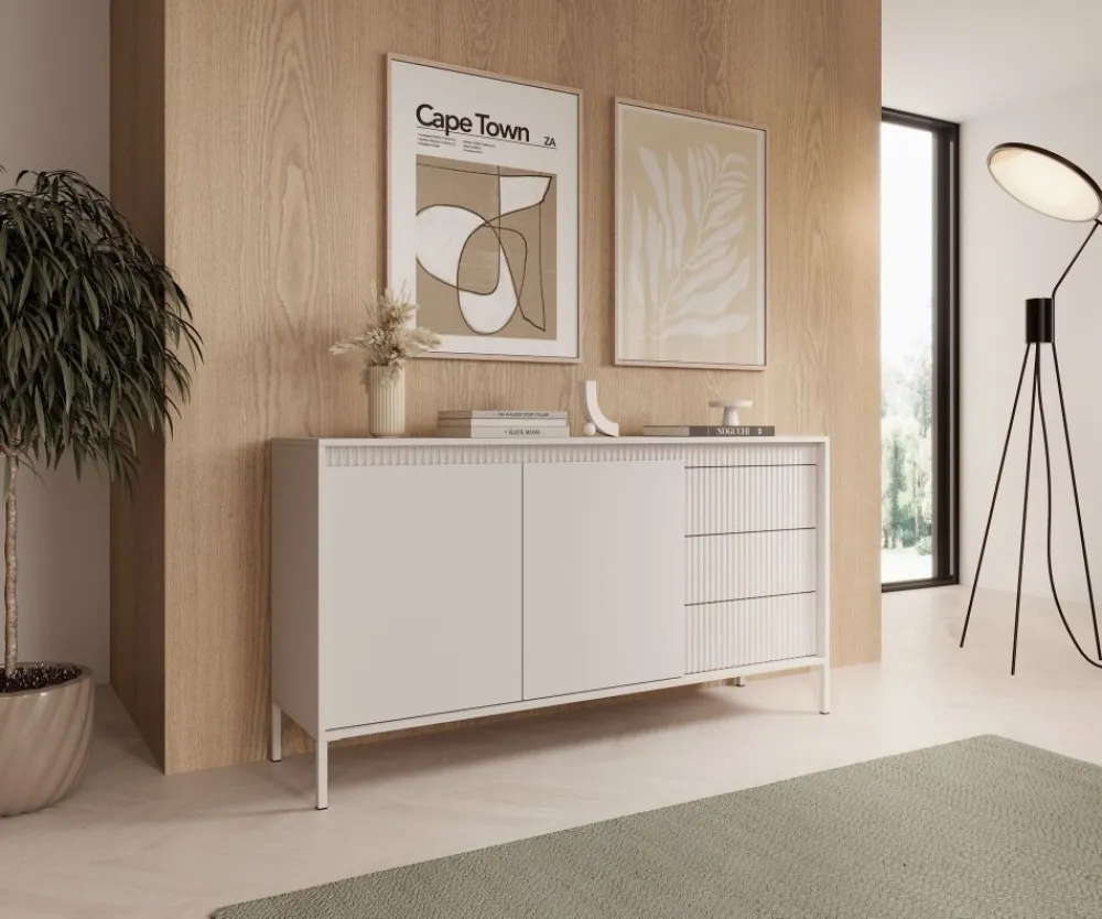 Laski Meble Komody Do Przedpokoju|Komody Do Sypialni*Komoda z szufladami ryflowana szeroka Senso 2d3s beżowa